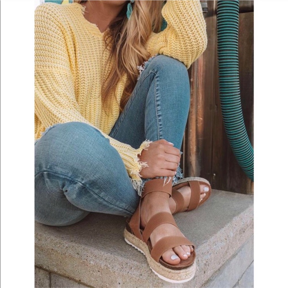 Camel Espadrille Platform Two Strap Sandals 👡
